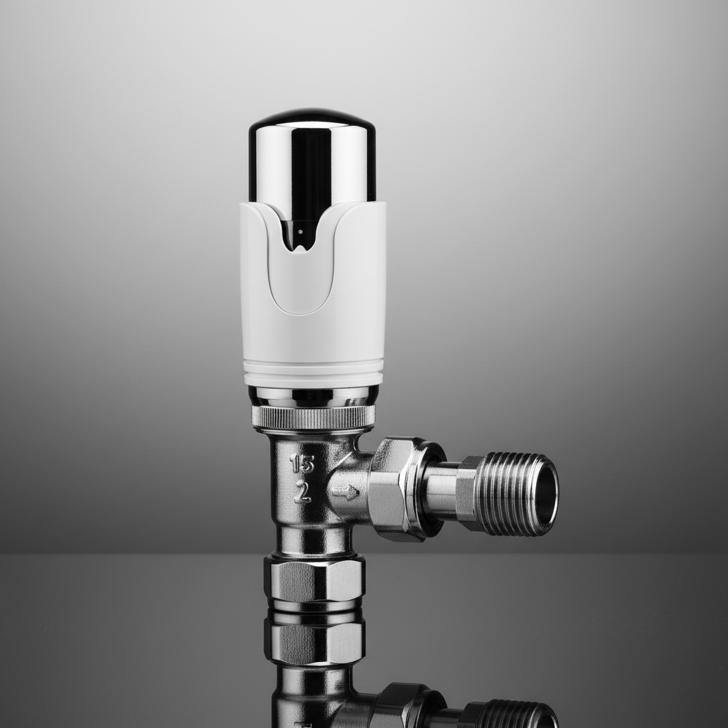 Kartell Designer Thermostatic Radiator Valve White & Chrome TRV Angled 15mm
