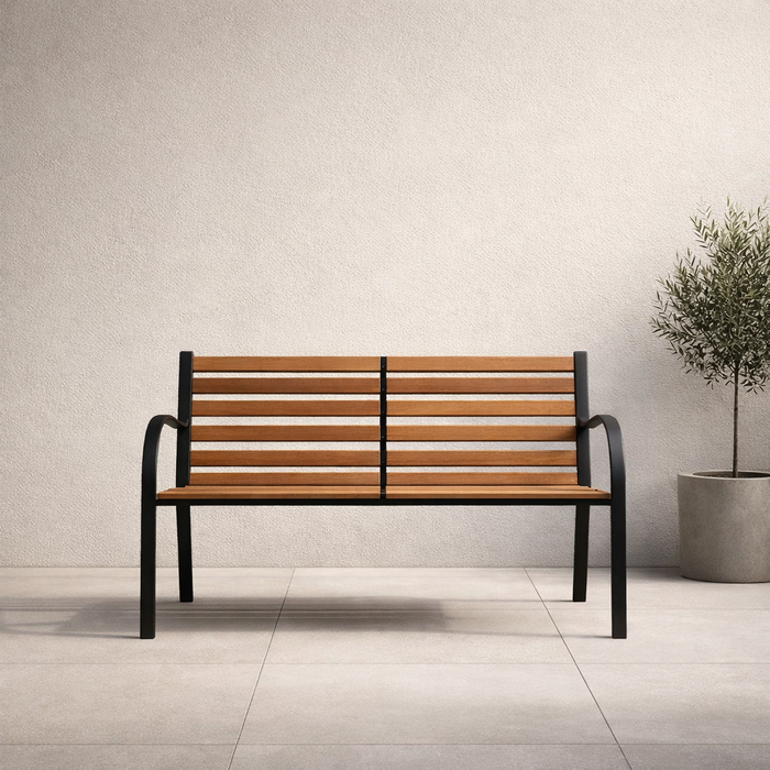 2 Seater Garden Bench with Hardwood Slats & Powder-Coated Steel Frame