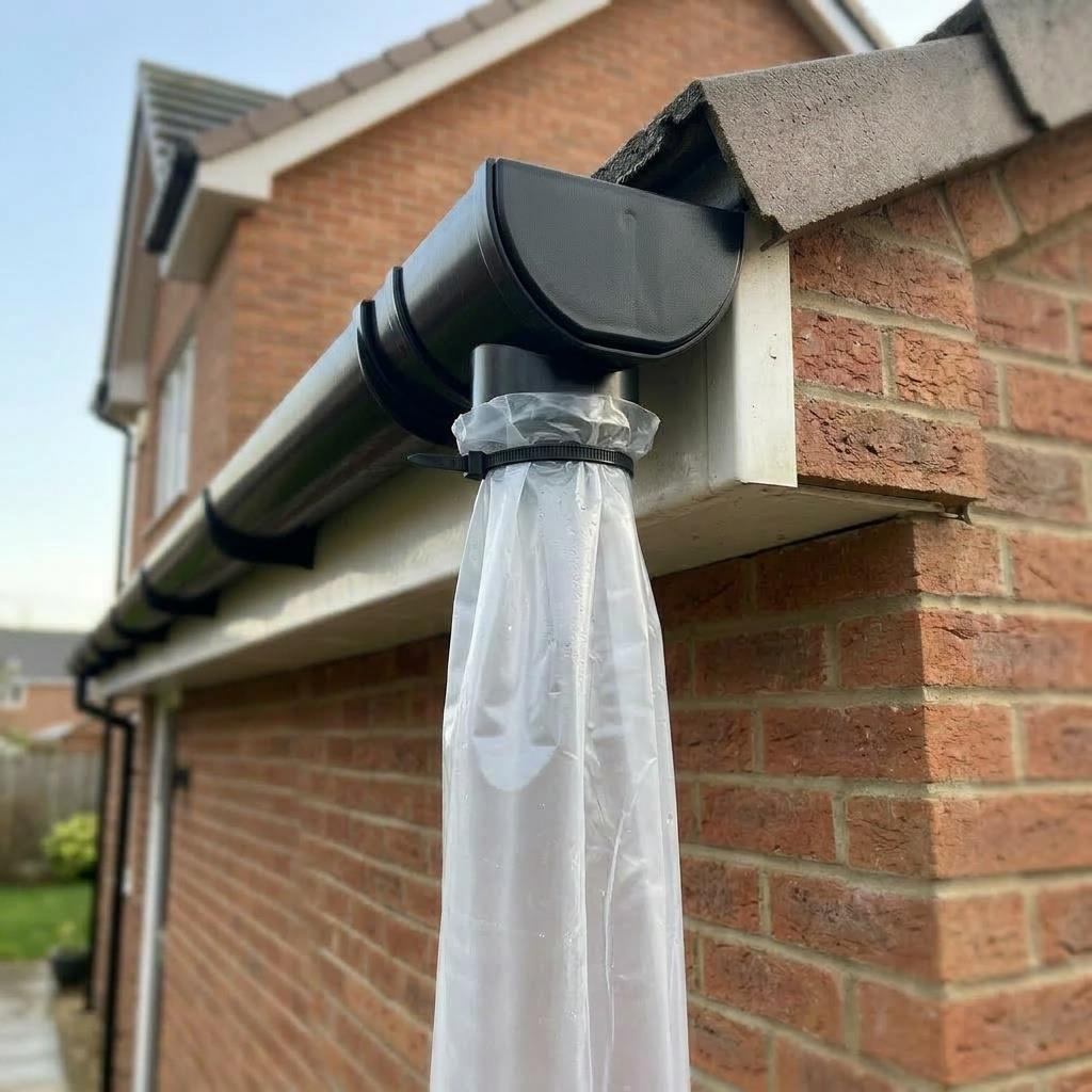 Black 30m Round Gutter Stop End Outlet Kit 112mm