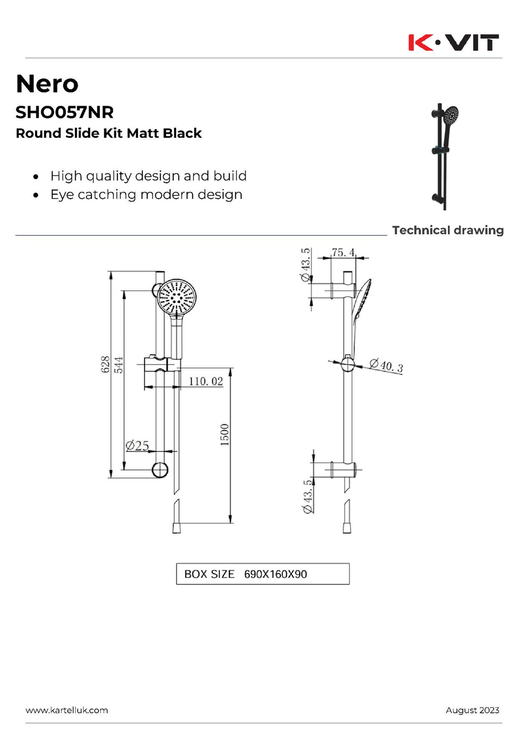 Kartell Nero Round Slide Rail Kit Matte Black