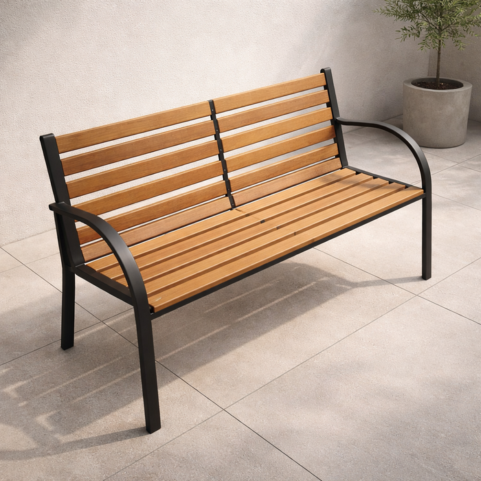 2 Seater Garden Bench with Hardwood Slats & Powder-Coated Steel Frame