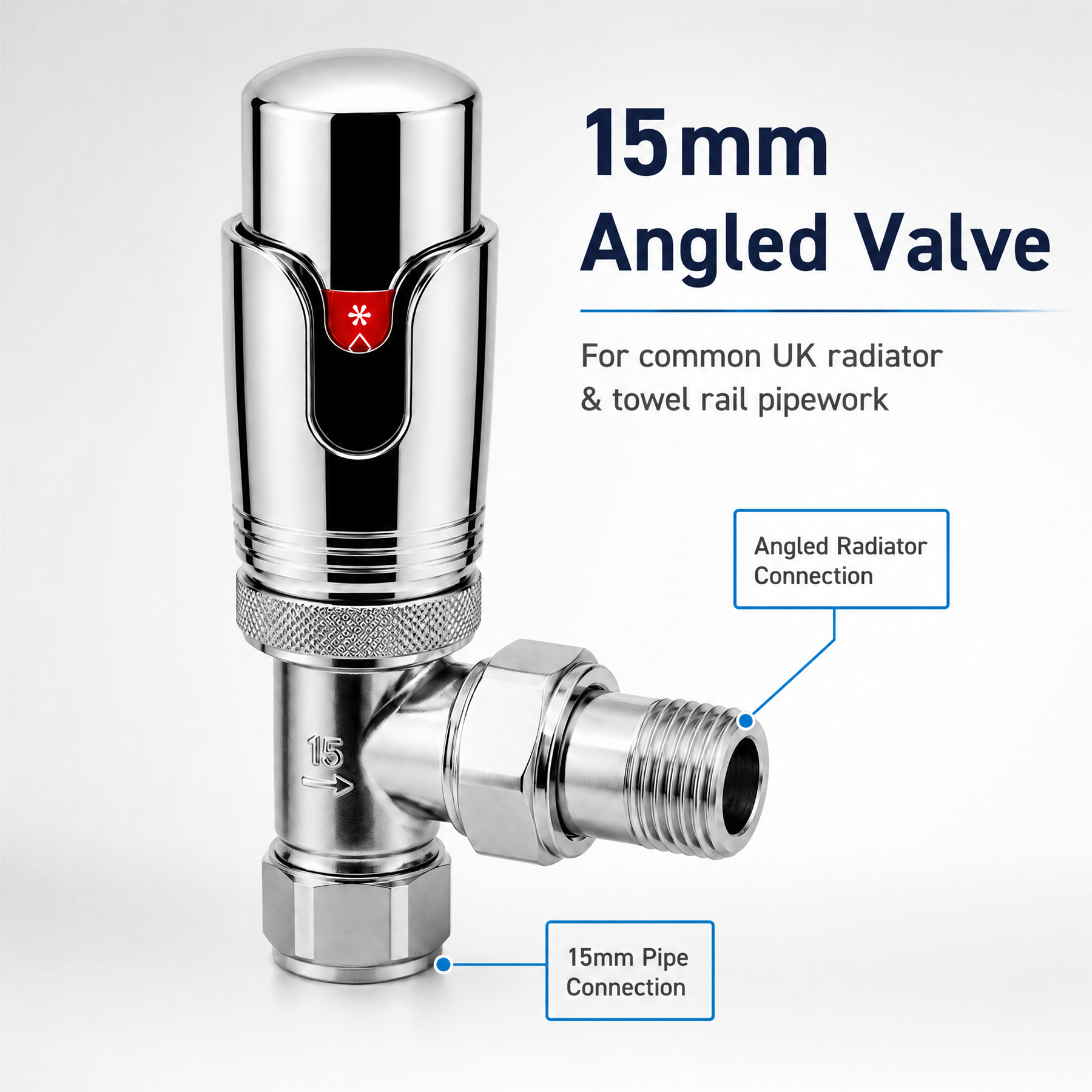 Kartell Refined Angled Chrome TRV 15mm Thermostatic Radiator Valve