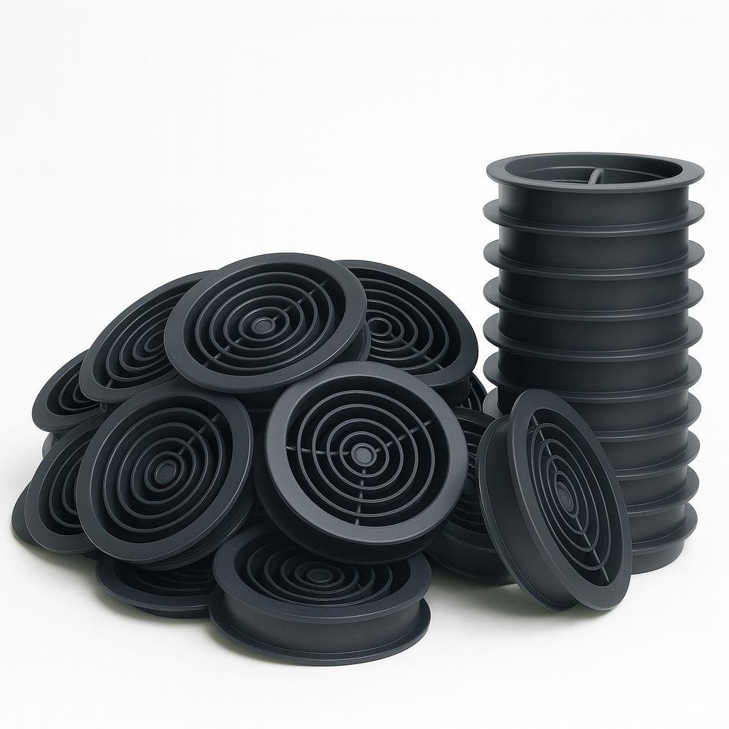 100 Pack 68mm Grey Plastic Round Soffit Air Vents | UV Resistant UPVC Push-in Roof Disc for Fascia | Long-Lasting, Durable, and Weatherproof Circular Soffit Vent for Optimal Ventilation