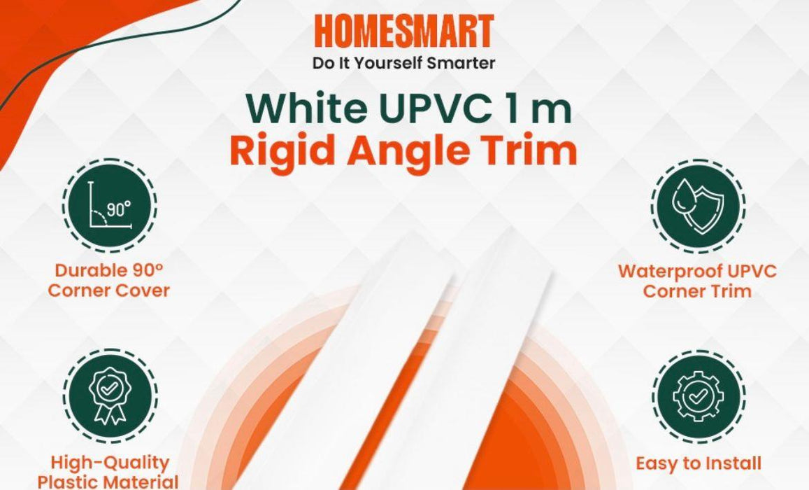 5 Pack – White Rigid Angle Trim – 10mm x 10mm x 1 Metre – PVC Corner Protector