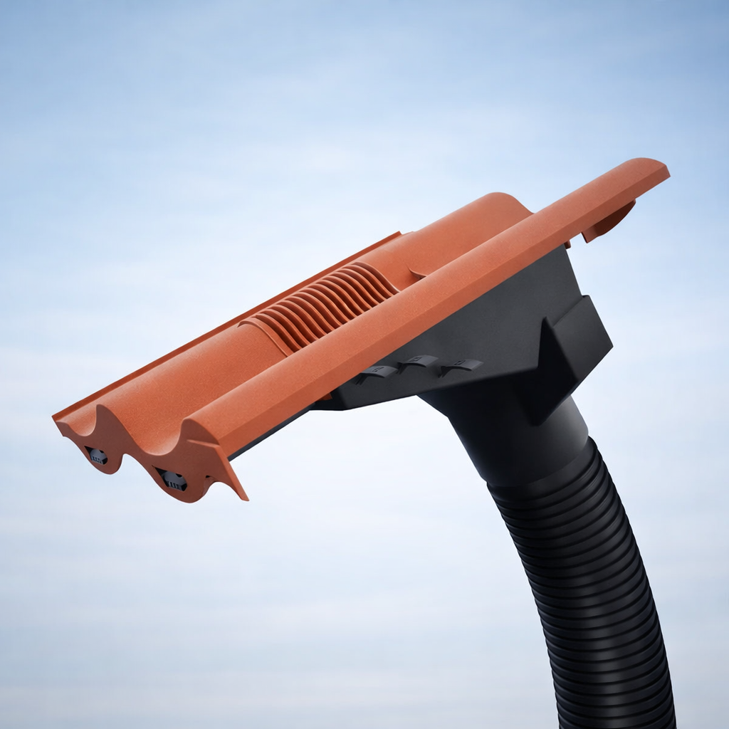 Flat Edge Roof Tile Vent - Black (With Pipe Adapter)
