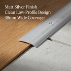 Wide Cover Strip Floor Transition, Matt Silver Finish, 38mm x 89.5cm, DIY Door Threshold Joint Protector and Edge Trim
