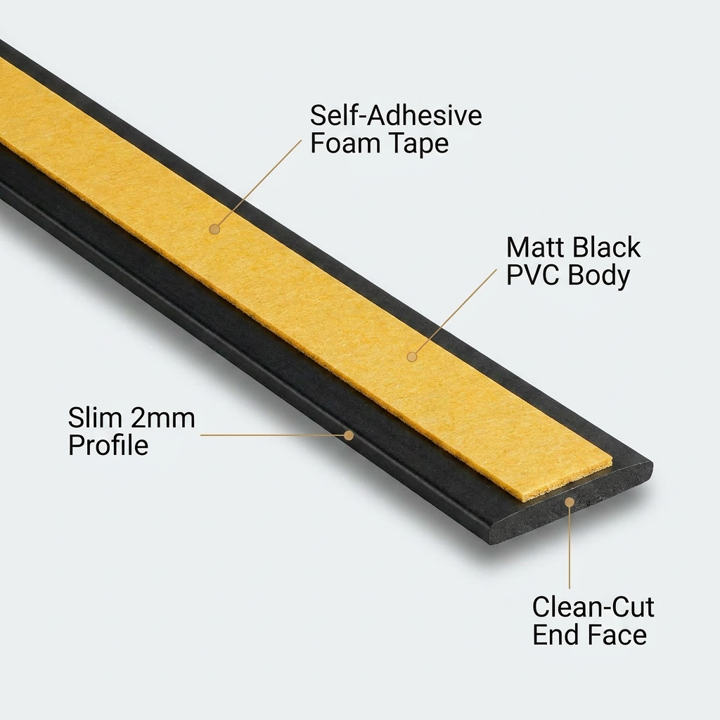 3 x 75mm Black Self-Adhesive Trim Strip x 1 Metre