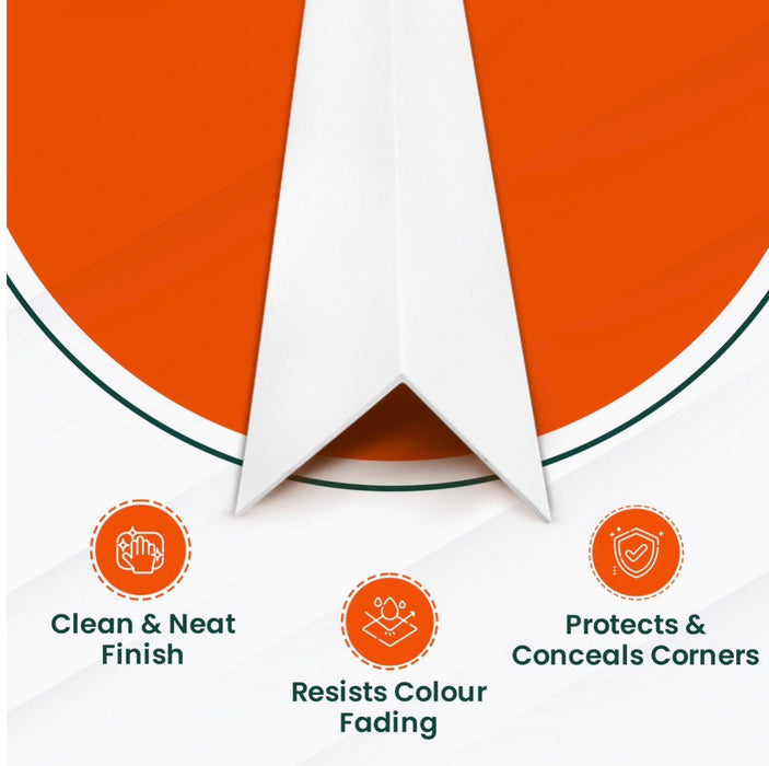 3 Pack - White Rigid Angle Trim - 10mm x 10mm x 1 Metre - PVC Corner Protector