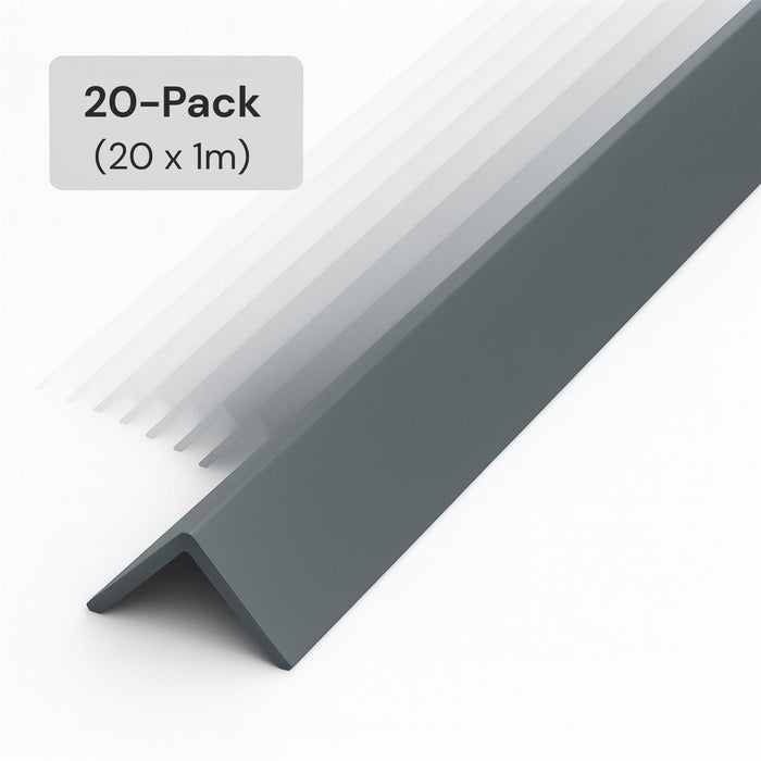 20 Pack Grey 1 Metre UPVC Plastic Rigid Angle 40 x 40mm Corner Cover Trim 90 Degree