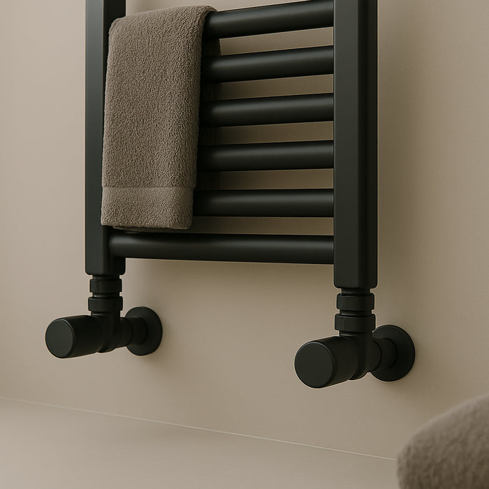 Kartell K-Rad Angled Modern Radiator Valve 15mm – Matte Black – Pair