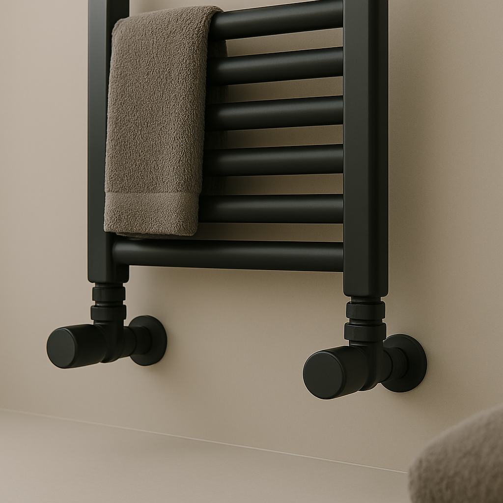 Kartell K-Rad Angled Modern Radiator Valve 15mm – Matte Black – 4 Pack