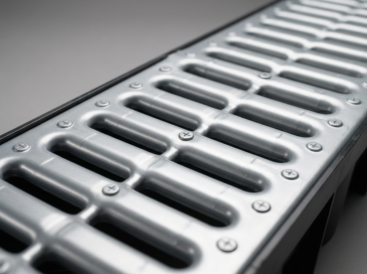 Manthorpe Silver Drain Channel and Grate, Heavy Duty Outdoor and Indoor Trench Drainage System for Driveways, Patios, and Garages