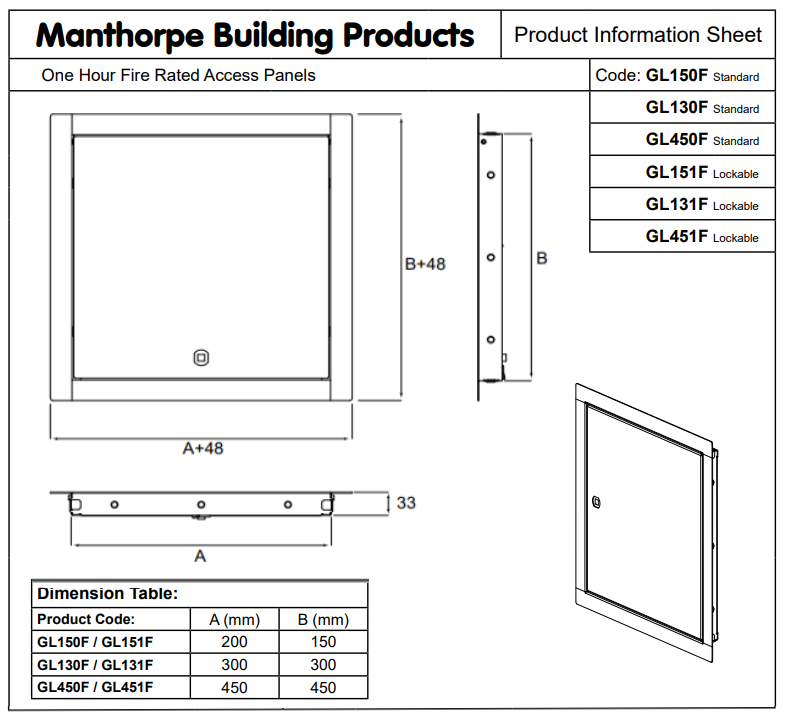 Manthorpe Fire Rated Access Panel – 1 Hour Rated, Flush Fit, White Plastic Inspection Hatch for Ceilings & Walls