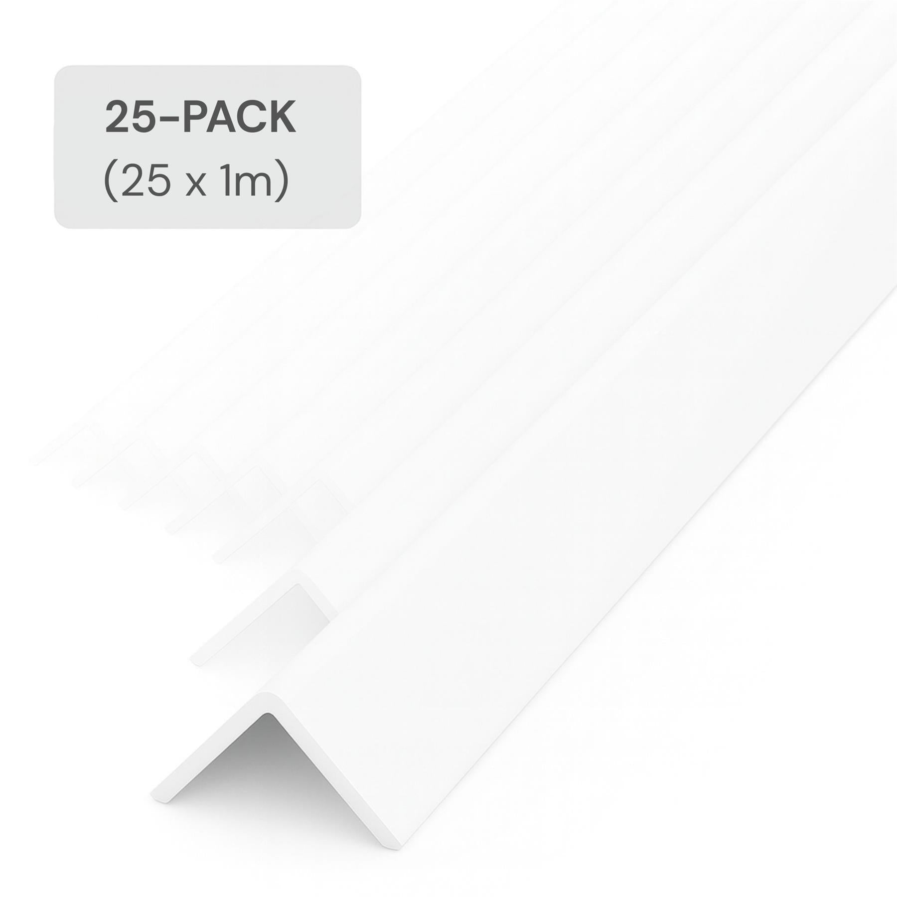 25 Pack White 1 Metre UPVC Plastic Rigid Angle 10 x 10mm Corner Cover Trim 90 Degree