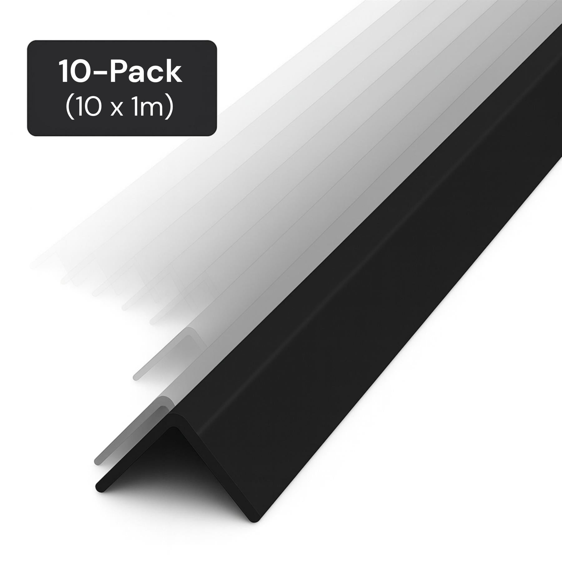 10 Pack Black 1 Metre UPVC Plastic Rigid Angle 40 x 40mm Corner Cover Trim 90 Degree