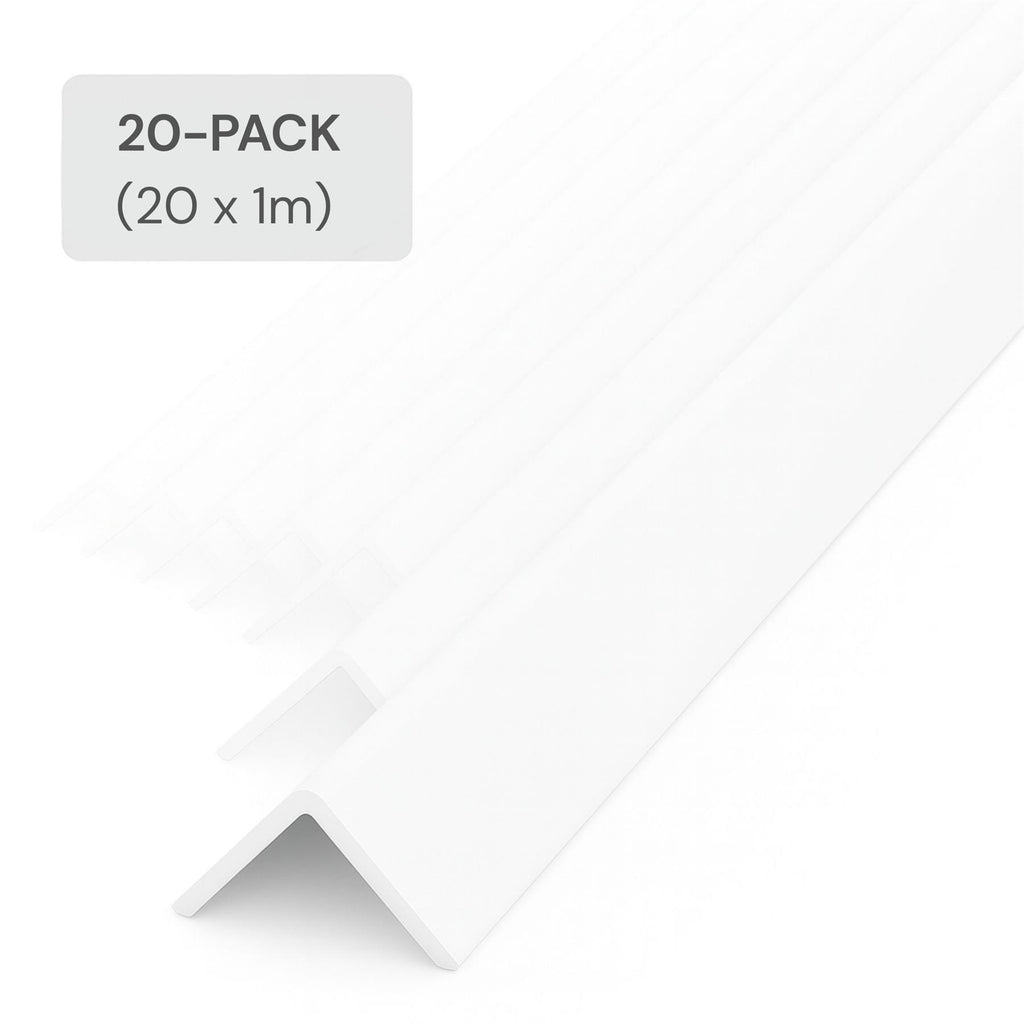 20 Pack White 1 Metre UPVC Plastic Rigid Angle 10 x 10mm Corner Cover Trim 90 Degree