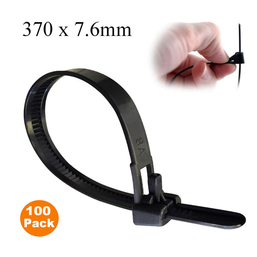100 x Black Releasable Cable TiesSize: 300 x 7.6mm