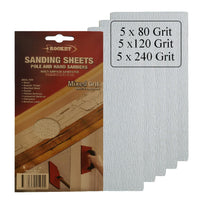 15 x Hook and Loop Mixed Grit 228 x 89mm Hand Sanding Sheets