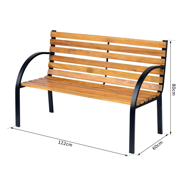 Garden Bench Hardwood 2 Seater Outdoor Wooden & Metal Chair