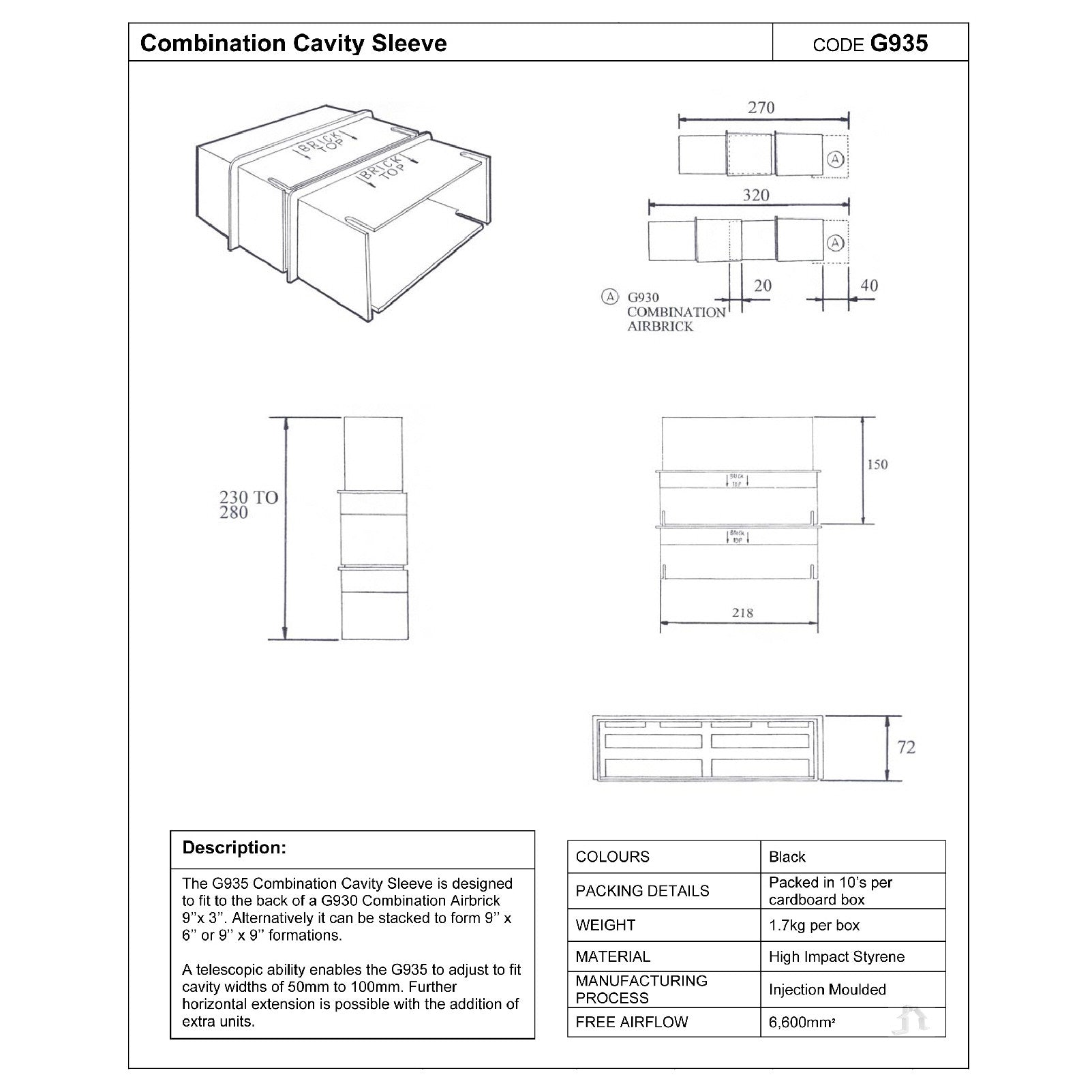 2 x Cavity Wall Combination Extension Sleeves