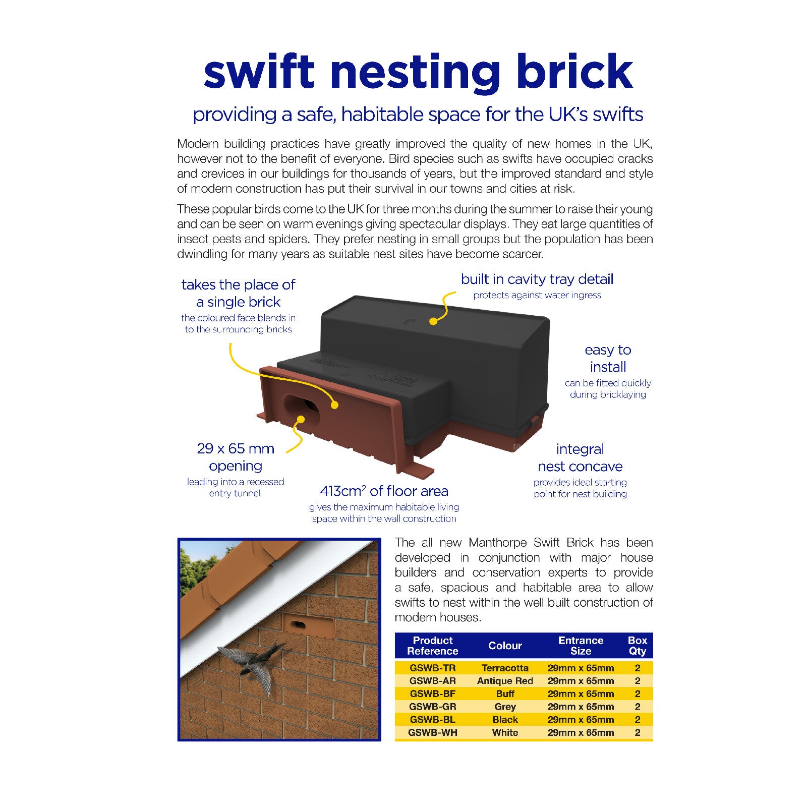 Swift Nesting Brick Box / Red Breeding Bird House